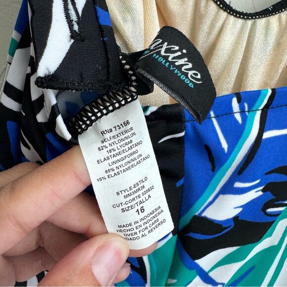 Maxine Of Hollywood Swim One Piece Blue Green Black White Tropical Leah NWT - Picture 6 of 13